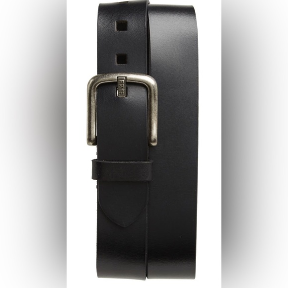 Frye Men's 38mm Leather Belt With Antique Brass Buckle - Washed Leather FF Logo Embossed